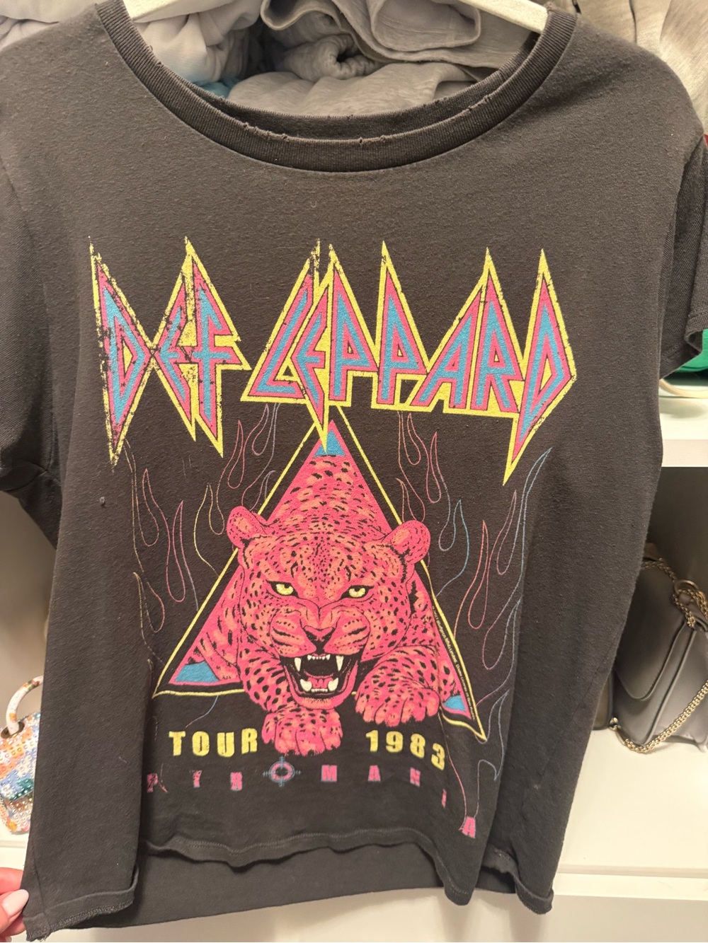 Women Black Graphic Tour T-Shirt - Pink Leopard Design